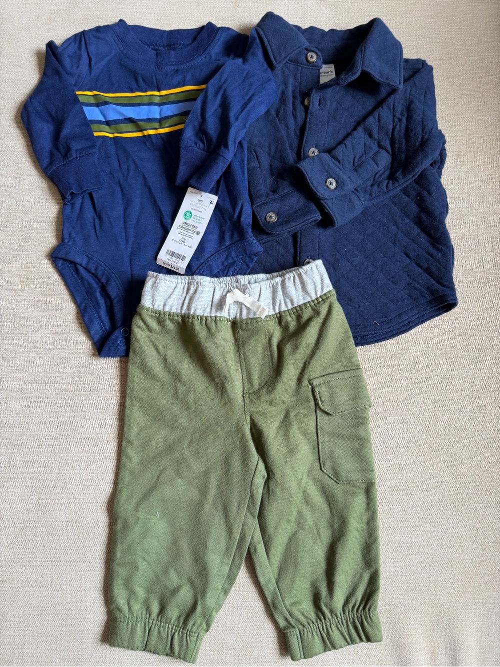 Carter's Navy Blue and Green 3-Piece Baby Set with Yellow Stripe